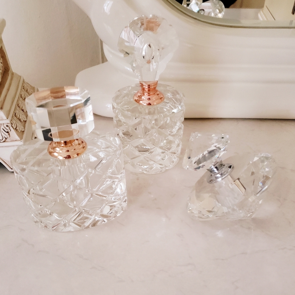 Set Of 3 Oleg Cassini Crystal Perfume Bottles